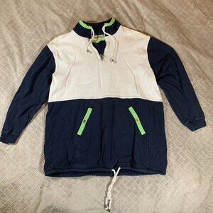 Prides Landing Womens 18W Sweatshirt Navy Blue White 1/4 Zip Nautical Beach